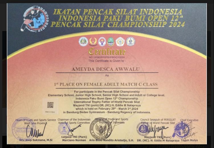 Juara 1 Pencak Silat Paku Bumi Bandung